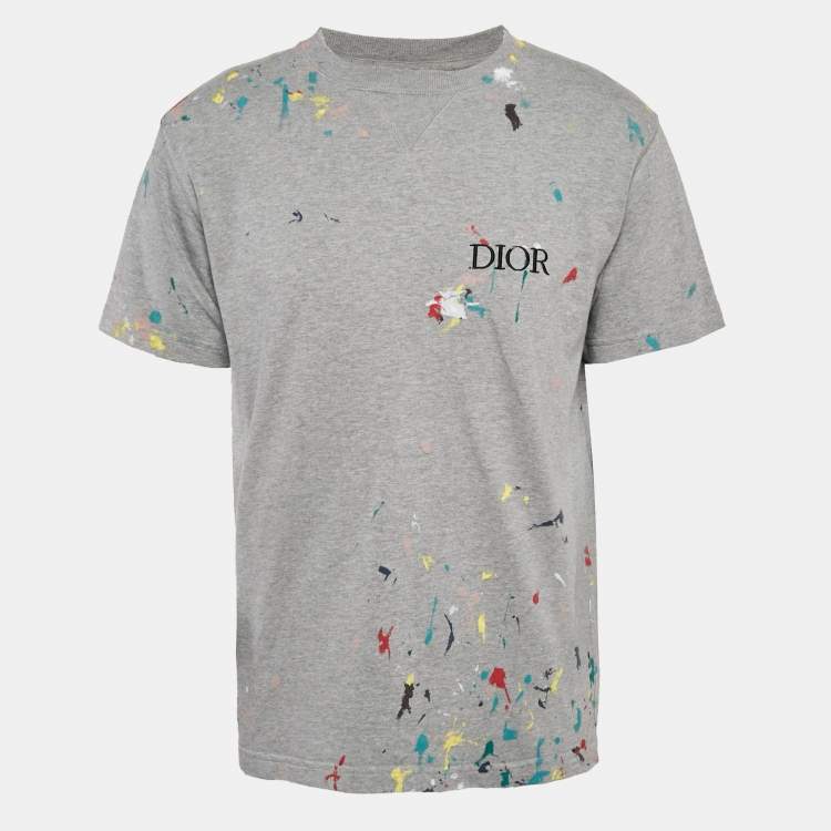 Pre Owned Dior Homme Grey Printed Cotton Knit Crew Neck T-Shirt M