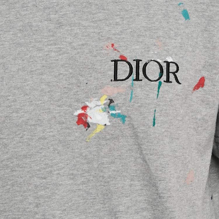 Pre Owned Dior Homme Grey Printed Cotton Knit Crew Neck T-Shirt M