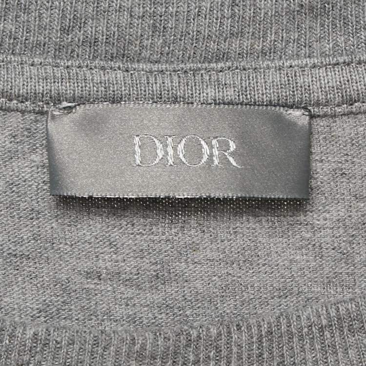 Pre Owned Dior Homme Grey Printed Cotton Knit Crew Neck T-Shirt M