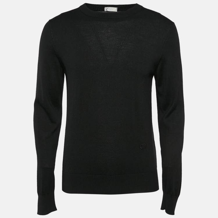 Pre Owned Dior Homme Black Logo Embossed Cashmere Jumper M