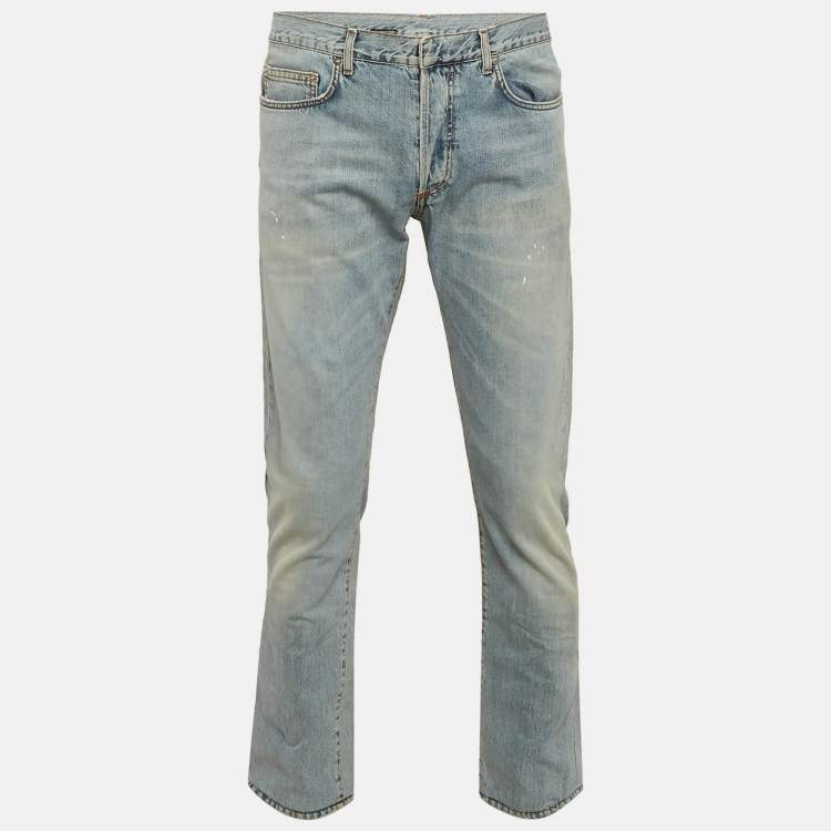 Pre Owned Dior Homme Blue Washed Denim Straight Leg Jeans L Waist 34"