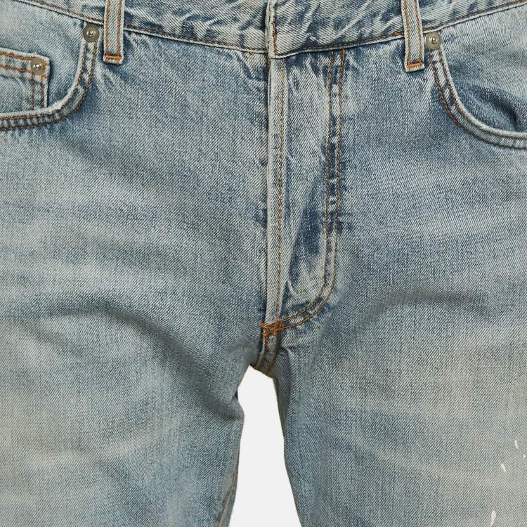 Pre Owned Dior Homme Blue Washed Denim Straight Leg Jeans L Waist 34"