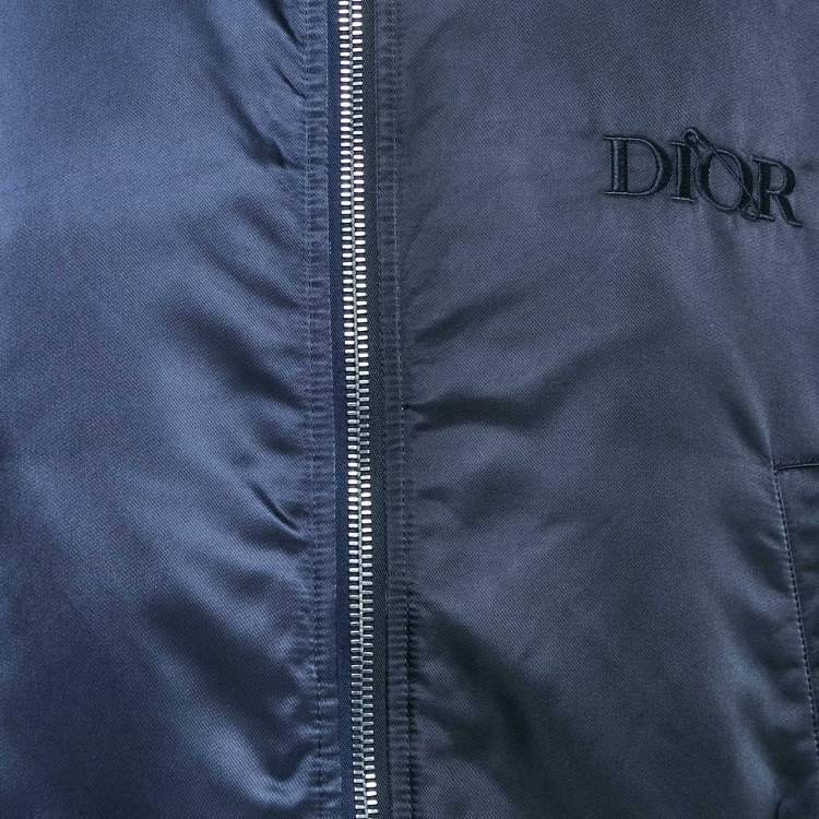 Pre Owned Dior Homme Black/Navy Blue Nylon Zipper Detail Bomber Jacket XL