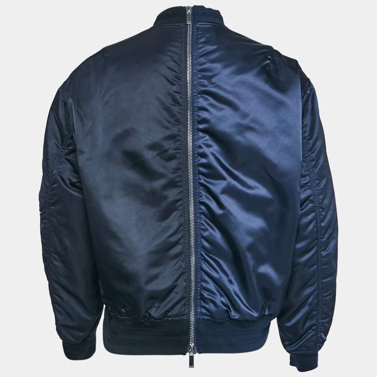 Pre Owned Dior Homme Black/Navy Blue Nylon Zipper Detail Bomber Jacket XL