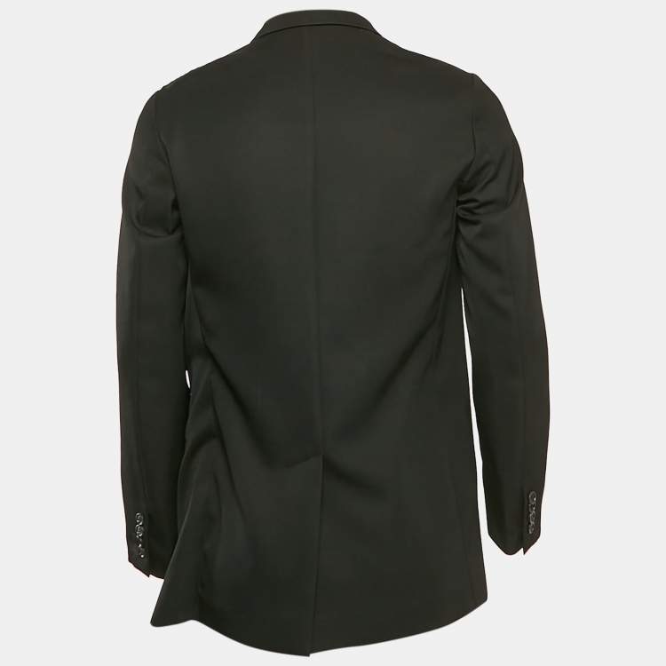 Pre Owned Dior Homme Black Leather Trim Wool Single Breasted Blazer L