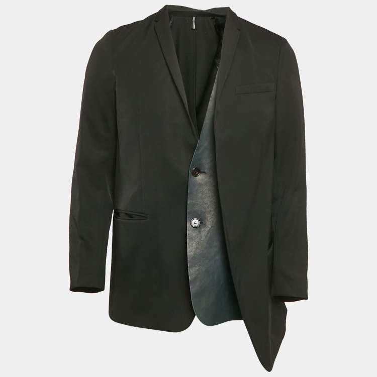Pre Owned Dior Homme Black Leather Trim Wool Single Breasted Blazer L