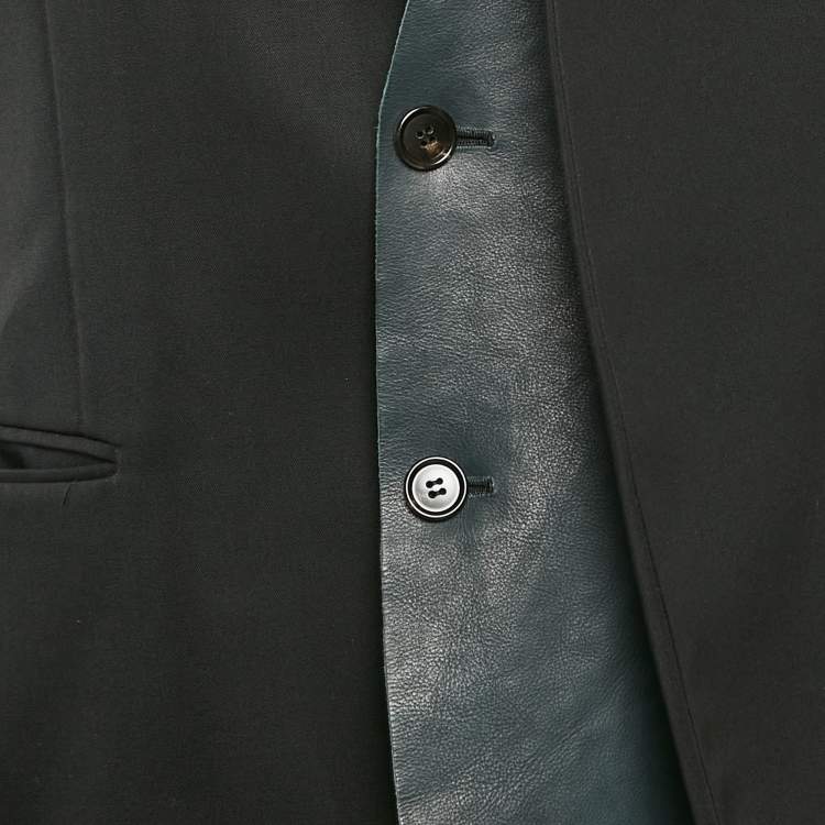 Pre Owned Dior Homme Black Leather Trim Wool Single Breasted Blazer L