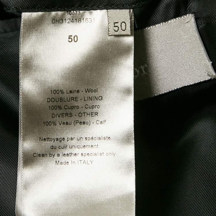 Pre Owned Dior Homme Black Leather Trim Wool Single Breasted Blazer L
