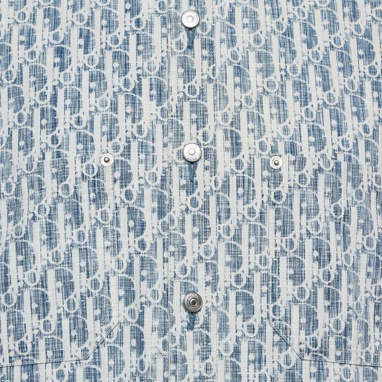 Pre Owned Dior Homme Blue Oblique Jacquard Button Front Shirt XL