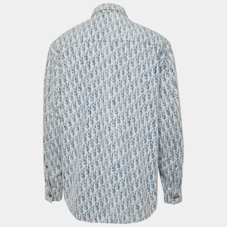 Pre Owned Dior Homme Blue Oblique Jacquard Button Front Shirt XL