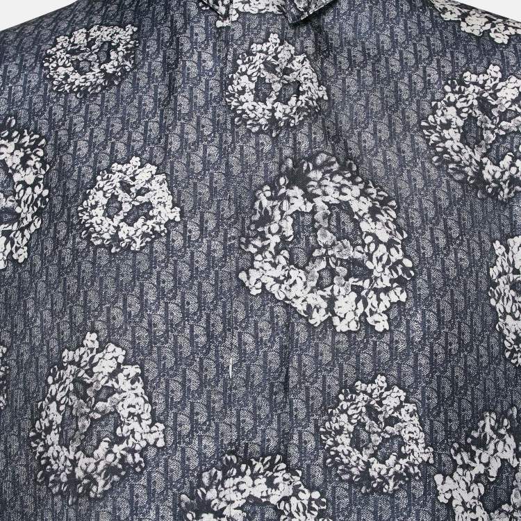 مملوكة مسبقًا Dior Homme Blue Printed Silk Half Sleeve Shirt M 