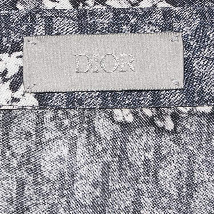 مملوكة مسبقًا Dior Homme Blue Printed Silk Half Sleeve Shirt M 