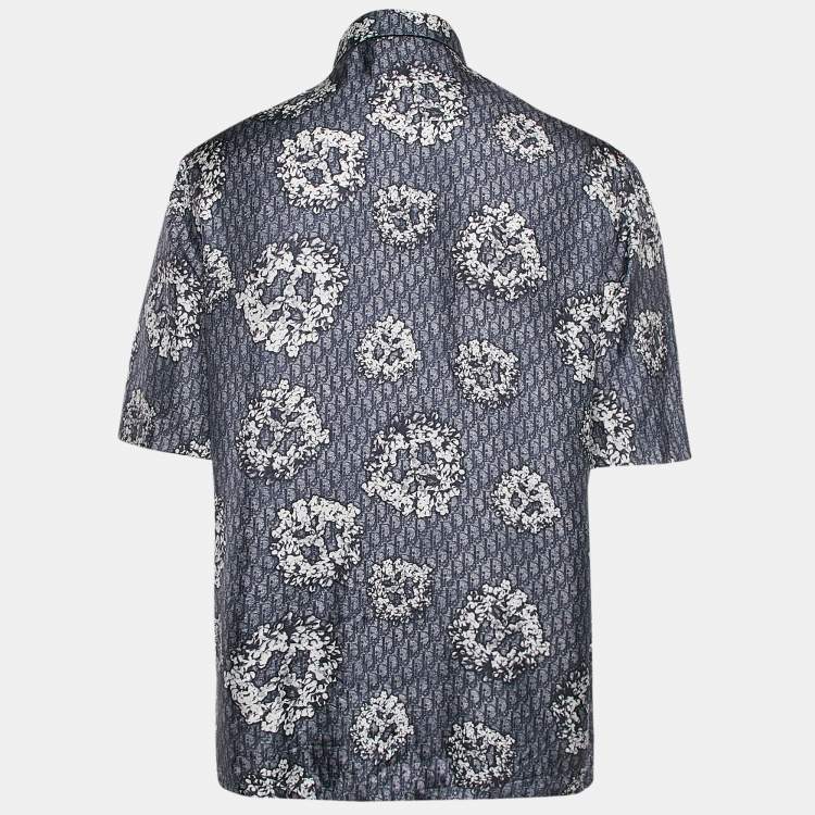 مملوكة مسبقًا Dior Homme Blue Printed Silk Half Sleeve Shirt M 