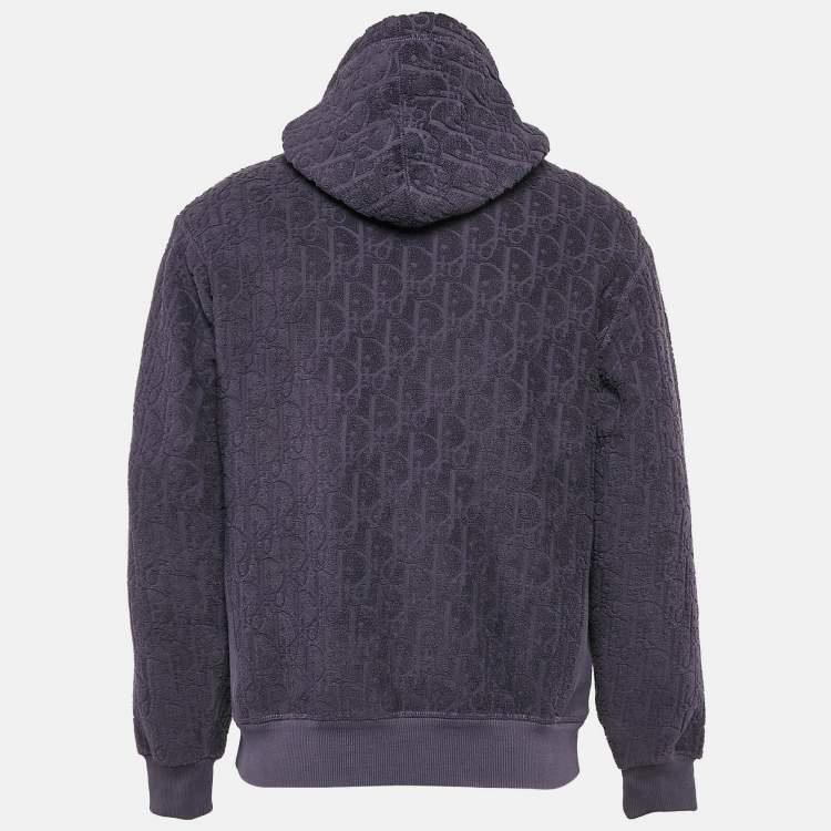 Pre Owned Dior Purple Oblique Jacquard Terry Cotton Hooded Sweatshirt M