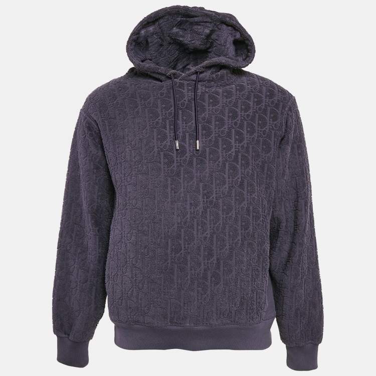 Pre Owned Dior Purple Oblique Jacquard Terry Cotton Hooded Sweatshirt M
