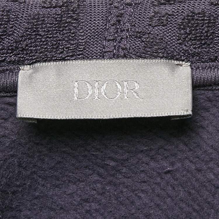 Pre Owned Dior Purple Oblique Jacquard Terry Cotton Hooded Sweatshirt M