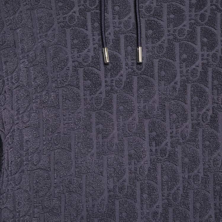 Pre Owned Dior Purple Oblique Jacquard Terry Cotton Hooded Sweatshirt M
