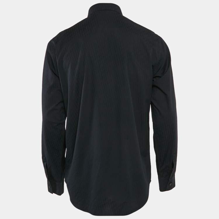 Pre Owned Dior Homme Black Logo Jacquard Cotton Full Sleeve Shirt L