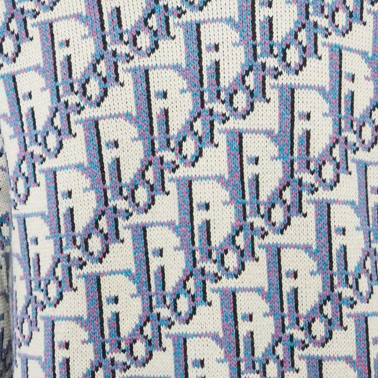 Pre Owned Dior Homme Purple/Multicolor Oblique Jacquard Wool Knit Jumper L