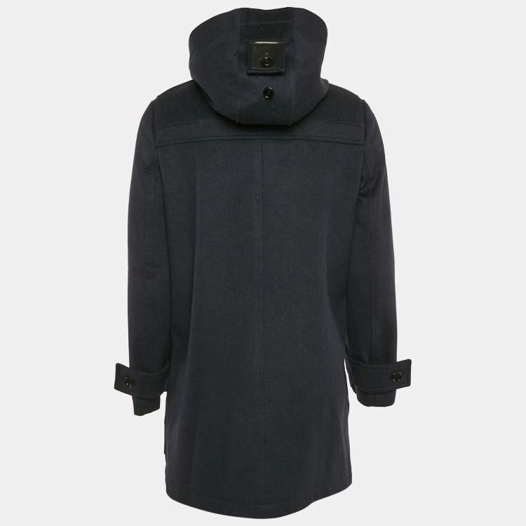 Pre Owned Dior Homme Navy Blue Wool Hooded Zip-Up Overcoat XS