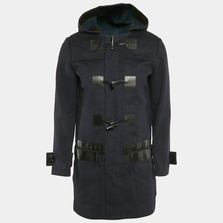Pre Owned Dior Homme Navy Blue Wool Hooded Zip-Up Overcoat XS