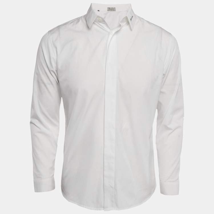 Pre Owned Dior Homme White Logo Embroidery Cotton Button Front Shirt M