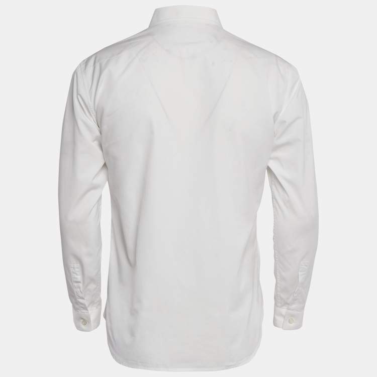 Pre Owned Dior Homme White Logo Embroidery Cotton Button Front Shirt M