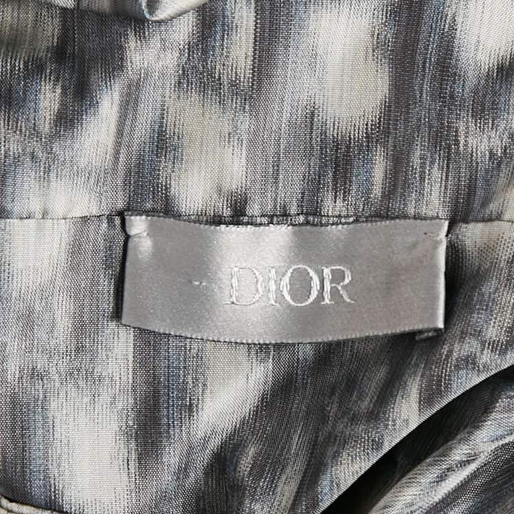 Pre Owned Dior Homme Black/Grey Blurred Oblique Print Knit and Crepe Anorak Hoodie XL