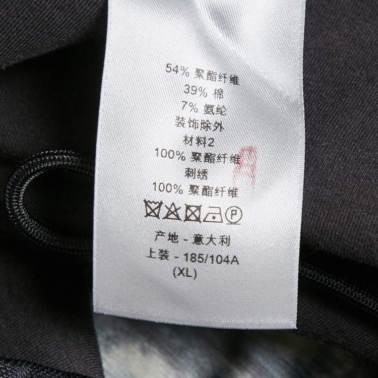 Pre Owned Dior Homme Black/Grey Blurred Oblique Print Knit and Crepe Anorak Hoodie XL
