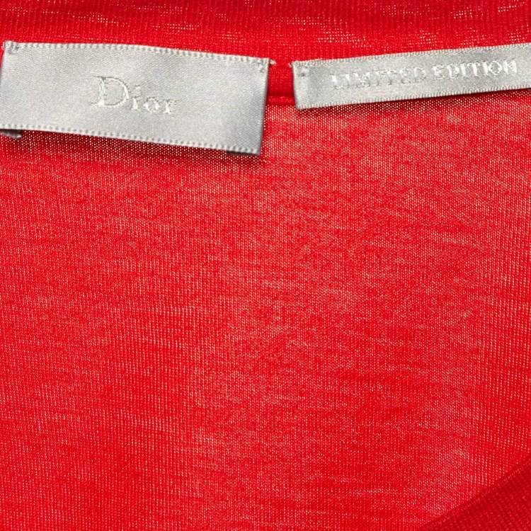 Pre Owned Dior Homme Red Logo Print Cotton Limited Edition Crew Neck T-Shirt L