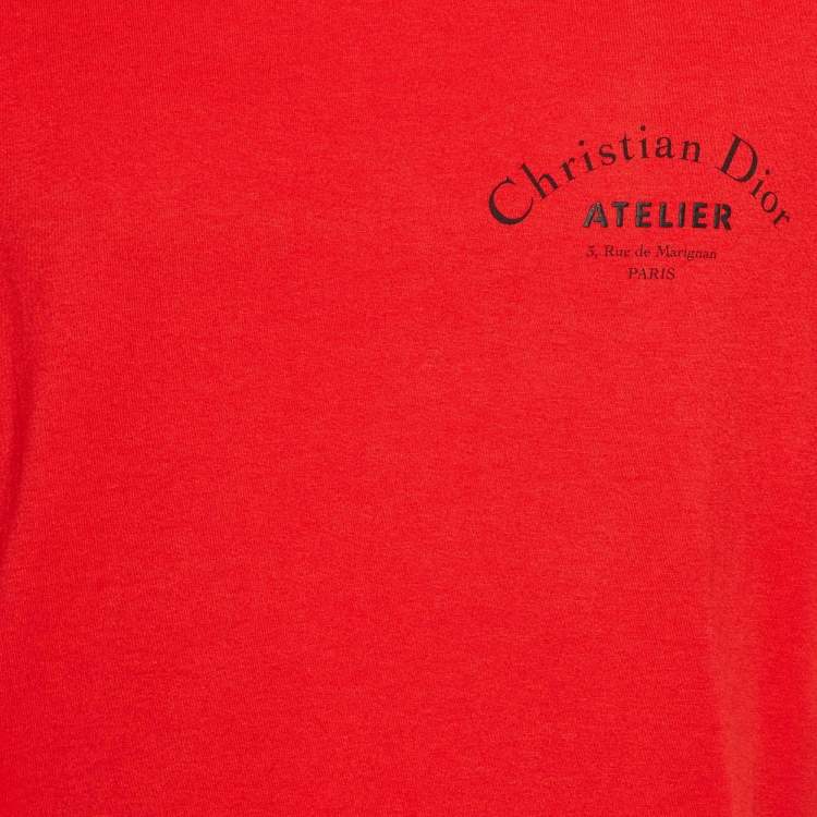 Pre Owned Dior Homme Red Logo Print Cotton Limited Edition Crew Neck T-Shirt L