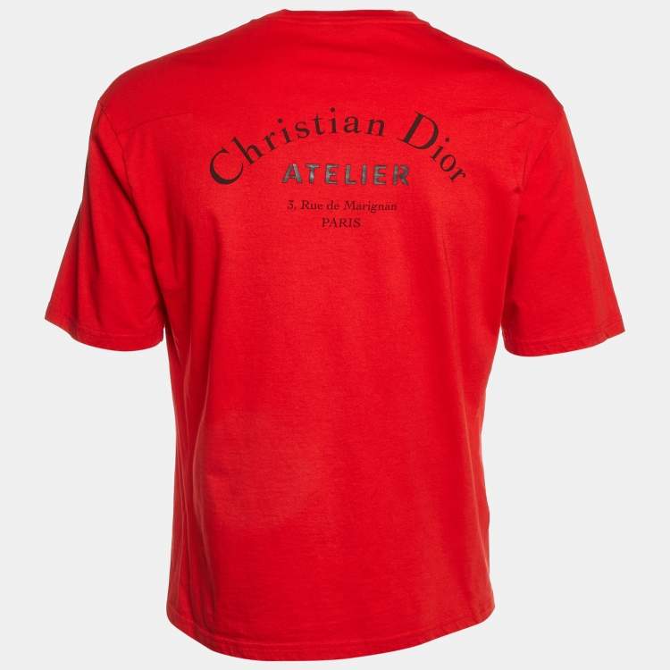 Pre Owned Dior Homme Red Logo Print Cotton Limited Edition Crew Neck T-Shirt L