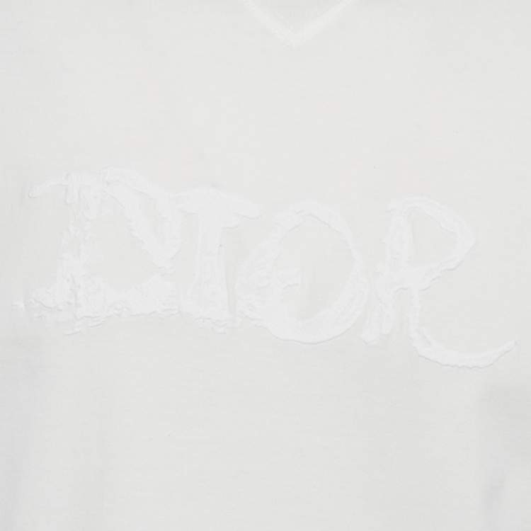 Pre Owned Dior Homme White Logo Embroidered Jersey Crewneck T-Shirt M