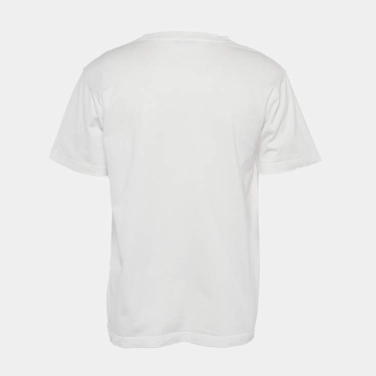 Pre Owned Dior Homme White Logo Embroidered Jersey Crewneck T-Shirt M