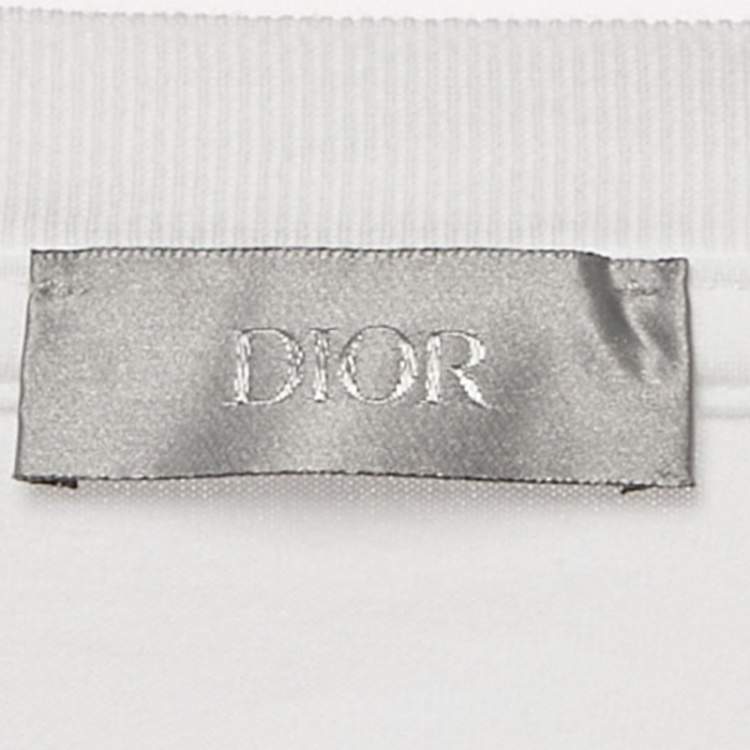 Pre Owned Dior Homme White Logo Embroidered Jersey Crewneck T-Shirt M