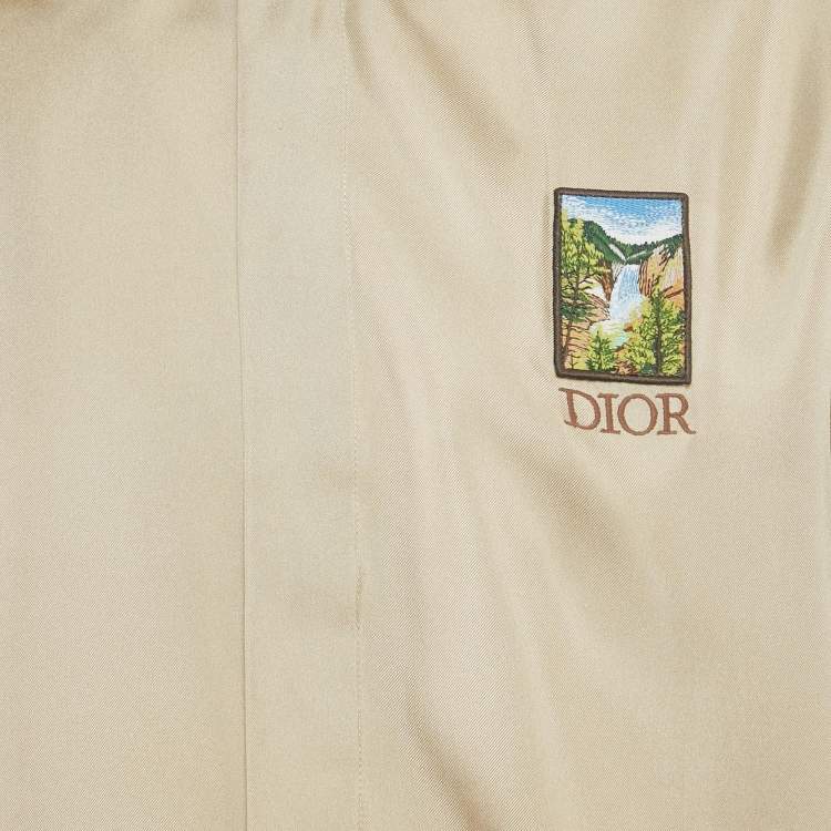 Pre Owned Dior Homme Beige Silk Applique Detail Button Front Shirt L