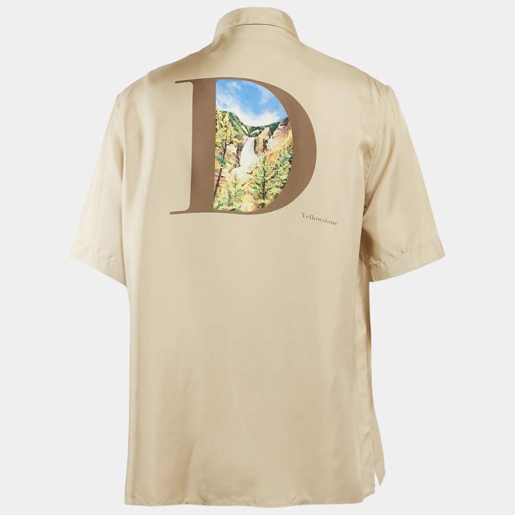 Pre Owned Dior Homme Beige Silk Applique Detail Button Front Shirt L