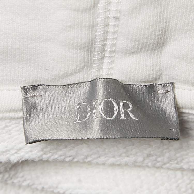 Pre Owned Dior Homme White Logo Print Cotton Long Sleeve Hoodie L 