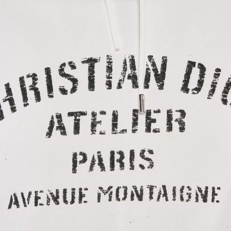Pre Owned Dior Homme White Logo Print Cotton Long Sleeve Hoodie L 