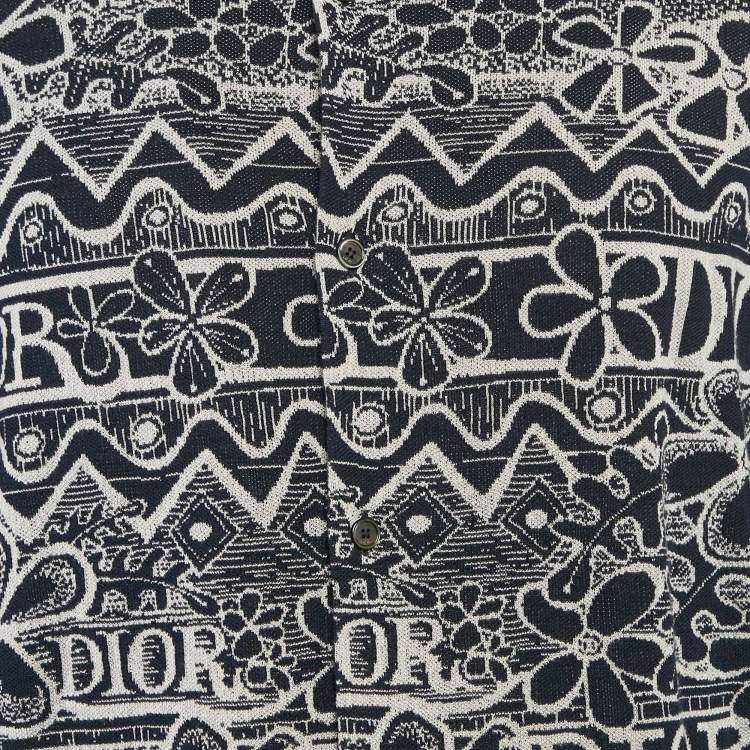 Pre Owned Dior Homme Blue Jacquard Cotton Knit Shirt L