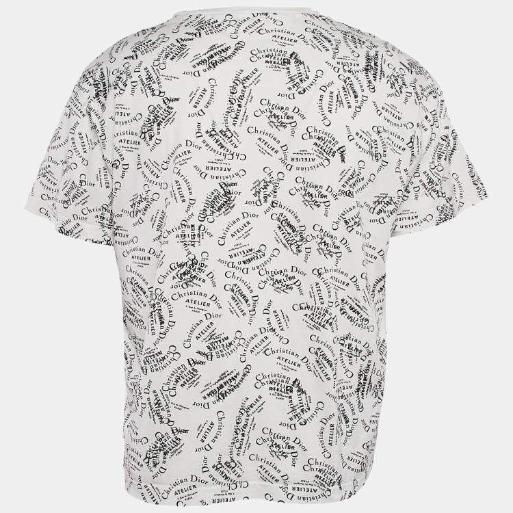 Pre Owned Dior Home White/Black Printed Jersey Crewneck T-Shirt M