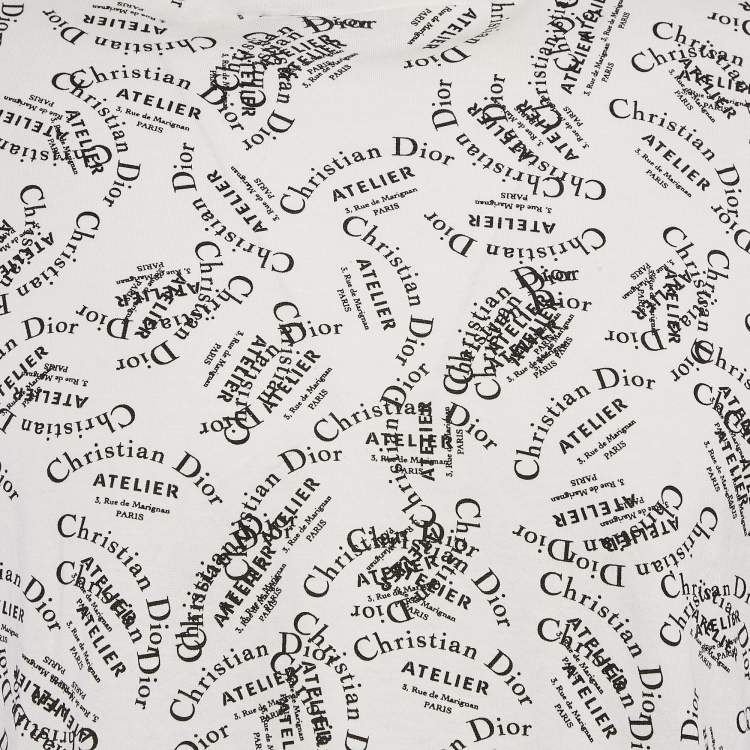 Pre Owned Dior Home White/Black Printed Jersey Crewneck T-Shirt M