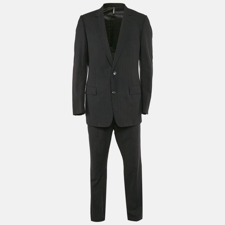 Pre Owned Dior Homme Black Wool Striped Single Breasted Pants Suit XL