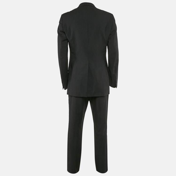 Pre Owned Dior Homme Black Wool Striped Single Breasted Pants Suit XL
