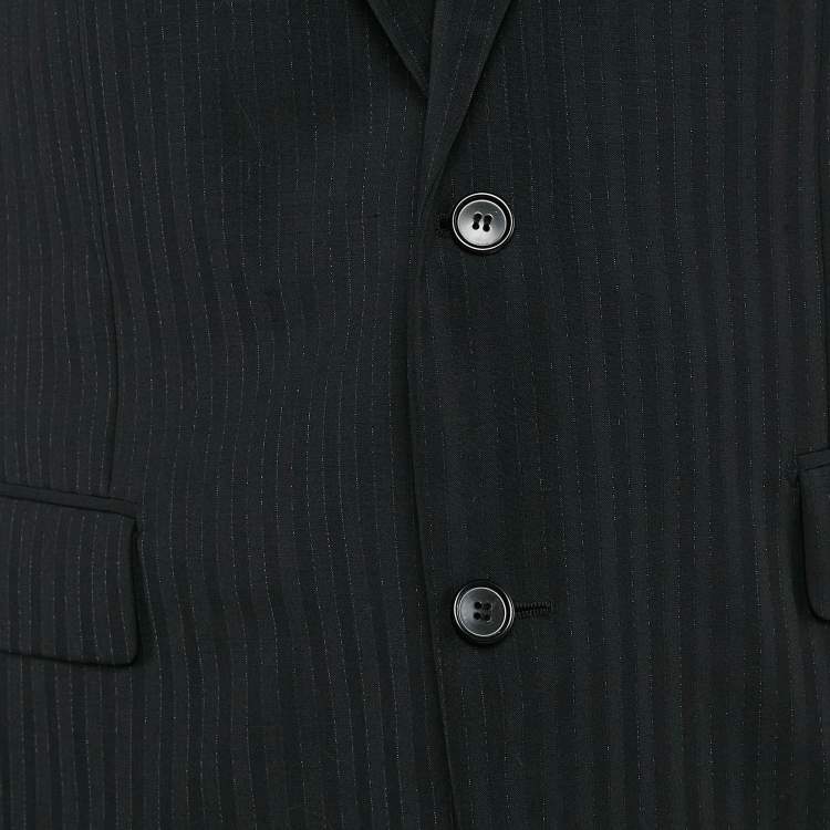 Pre Owned Dior Homme Black Wool Striped Single Breasted Pants Suit XL