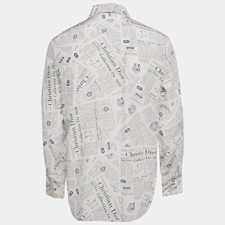 Pre Owned Dior Homme White News Paper Print Cotton Blend Shirt L