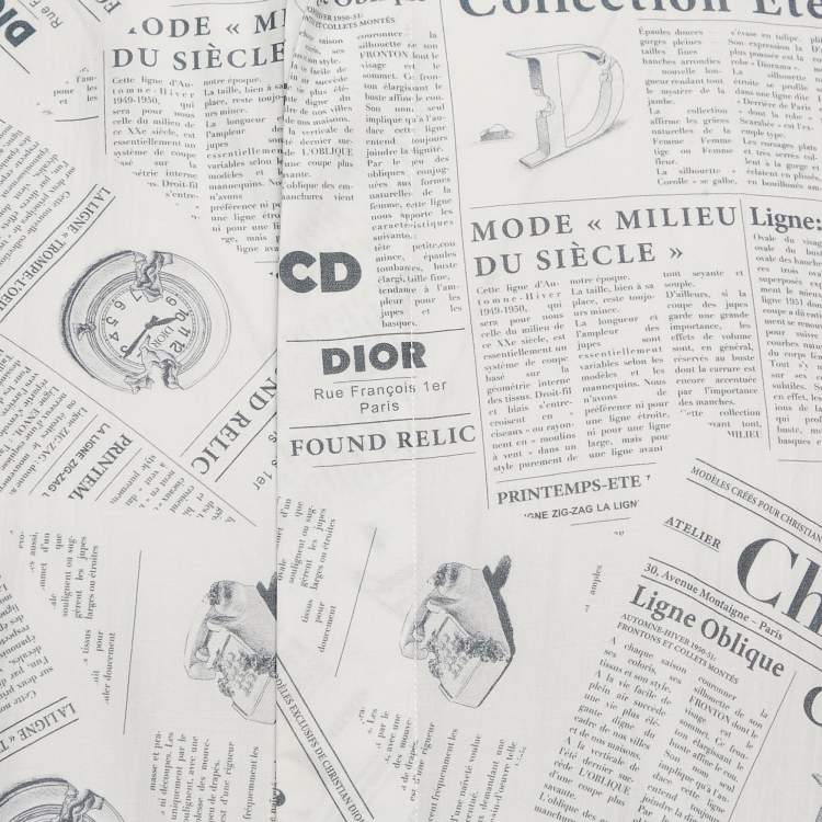 Pre Owned Dior Homme White News Paper Print Cotton Blend Shirt L
