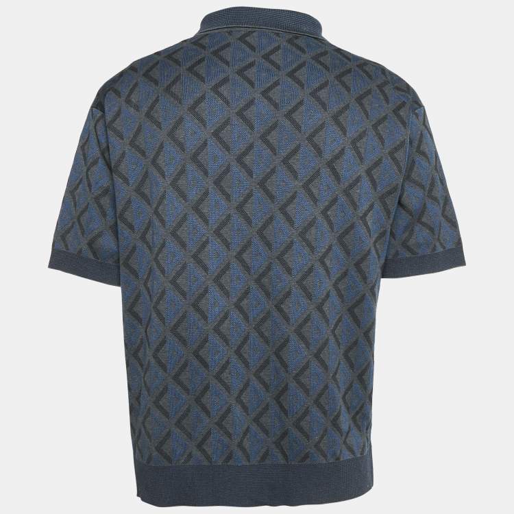 Pre Owned Dior Homme Blue/Grey Monogram Jersey Polo T-Shirt S