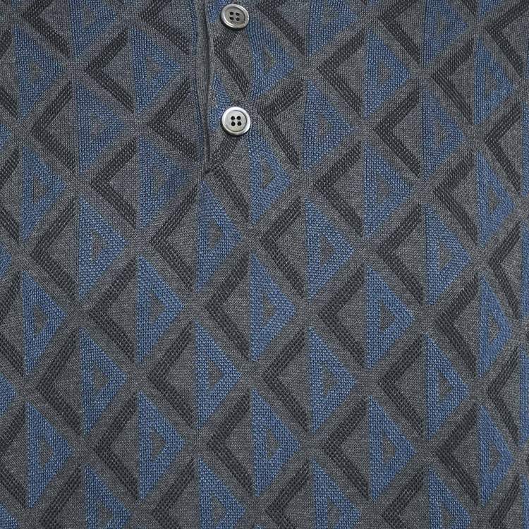 Pre Owned Dior Homme Blue/Grey Monogram Jersey Polo T-Shirt S
