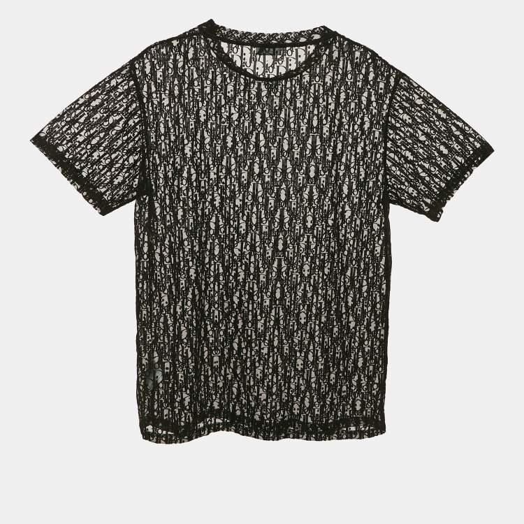 Pre Owned Dior Homme Black Oblique Stretch Tulle Sheer T-Shirt M